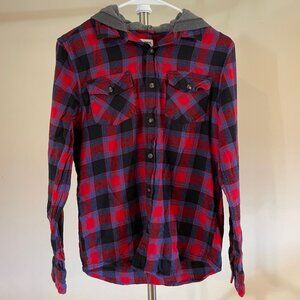 Boy's Sonoma Long Sleeve Button Up Shirt w/Hood Size L Pre-owned